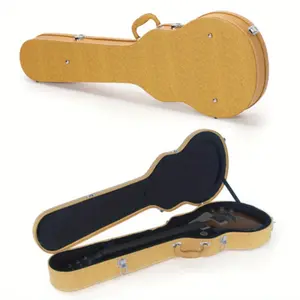 [Durable Guitar Case] Glarry Durable Hard-Shell Guitar Case | Weather-Resistant PVC & Wooden Protective Carrying Case with Lock Latch Padding, Classical Bulge Surface for KLP-Style Guitars, Black, Guitar Bag, Classic Design
