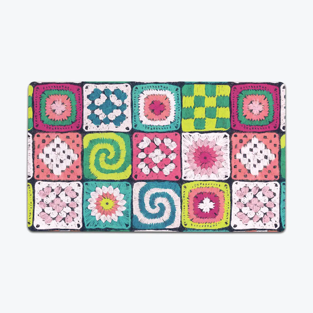 Crochet Thin Desk Mat, Decorative Vibrant Colors Smooth Polyester Mat by Independent Artists, Machine Washable Household Textile Desk Accessory