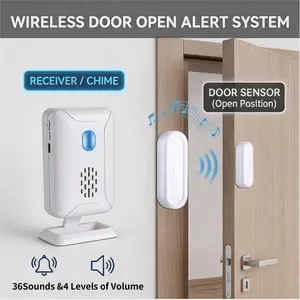 Door Window Sensor Alarm+ Alarm Main Unit Set, Split Type Door Entry Alert Doorbell, 5 Working Modes, 113dB Alarm Reminder, Long Transmission Range, Dual Power Supply, Anti-Theft Security Detector for Home, Store, Office and Commercial Use
