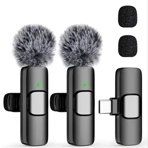 Wireless Lavalier Microphone, USB Rechargeable Wireless Microphone, Noise Reduction Microphone for Smartphone Video Recording Interview Podcast Vlog, Mobile Audio