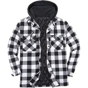 Men's Thicken Plaid Hooded Flannel Shirt Jacket with Quilted