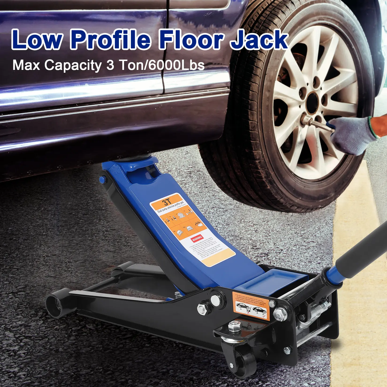 Garvee 3 Ton Low Profile Hydraulic Floor Jack - Heavy Duty Steel & Aluminum - Dual Pump Quick Lift, 3-19.5 in Lift Range, Professional Car, SUV & Truck Jack for Garage and Automotive Repair
