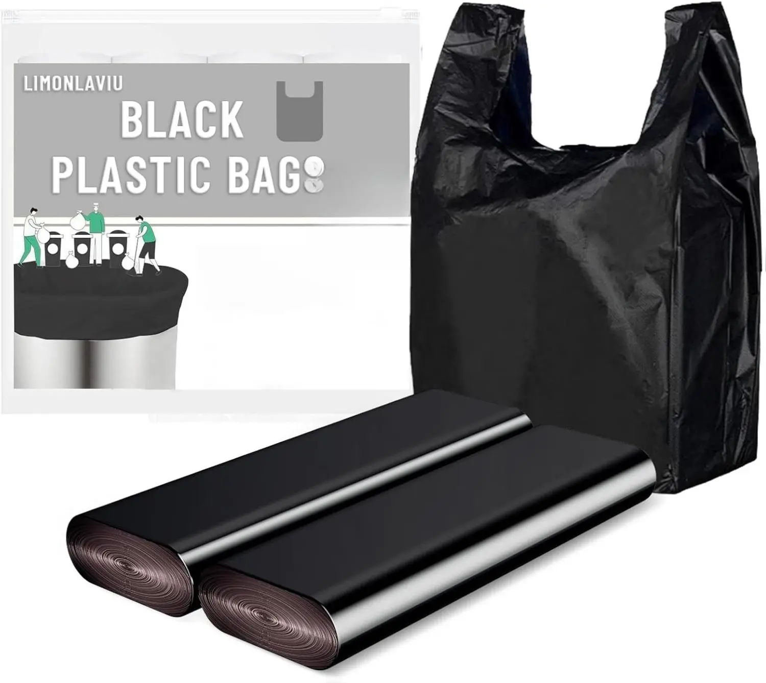 Black Plastic Grocery Bags, 100 Pack, 11.5'x 6.5" x 21', 22 Pound Capacity, Heavy Duty, Unscented