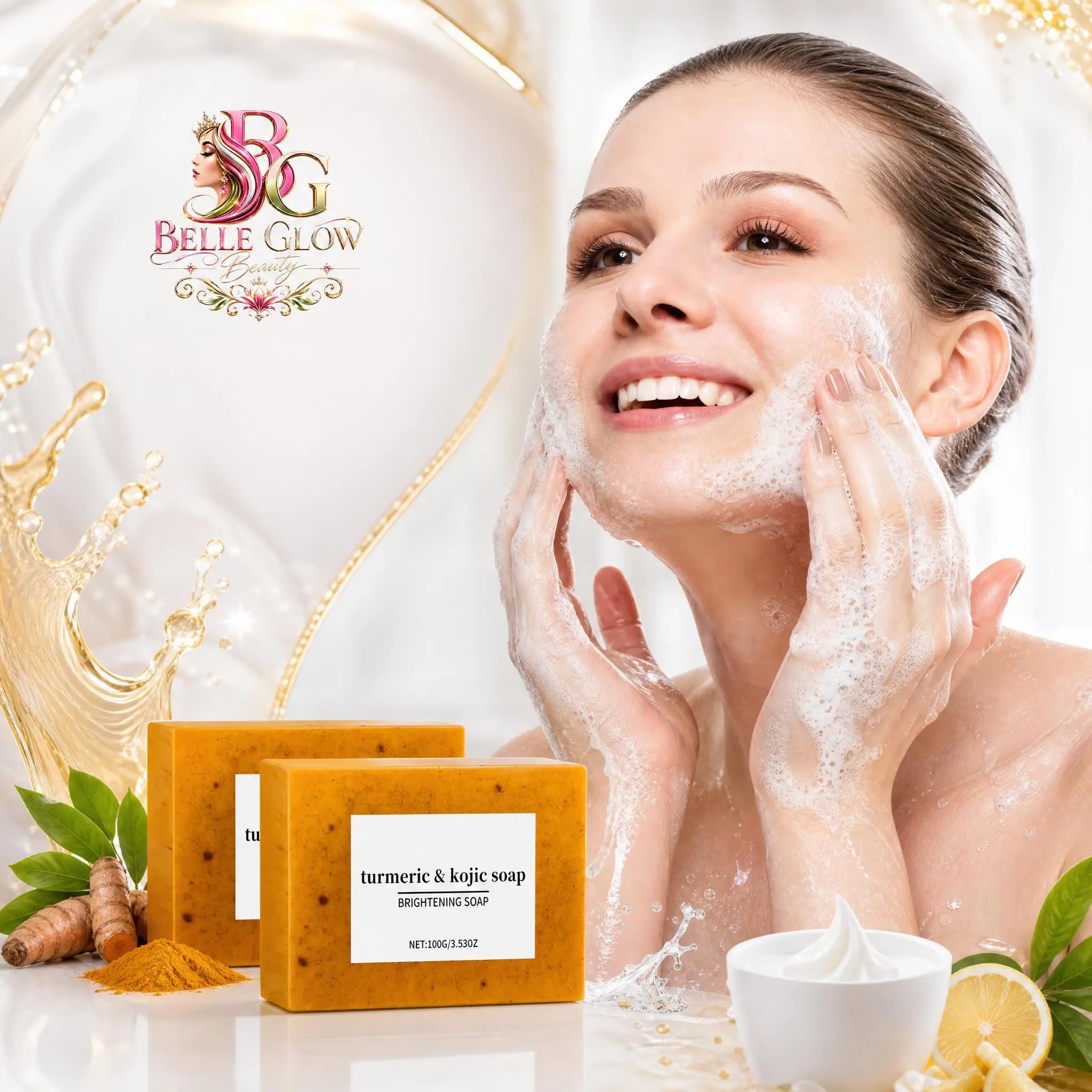 Belle Glow Beauty Turmeric Face & Body Soap Set - 2 Pcs, 3.53 Oz Bath & Body Cleanser for Beauty & Personal Care