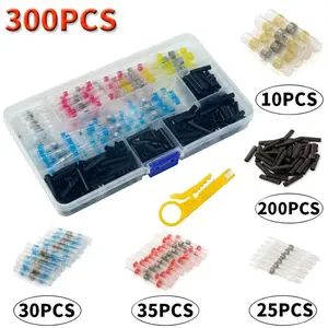 300PCS Heat Shrink Connectors Wired Jack+ Free Wire Stripper - Waterproof Solder Seal Terminals for Car & Boat