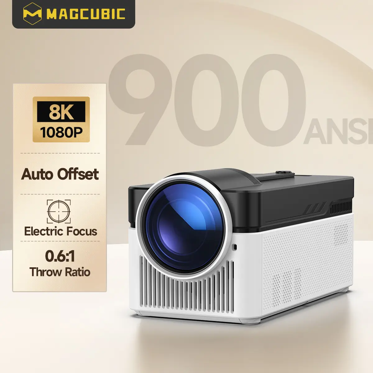 Magcubic HY450 900ANSI Projector Ultra Short Throw Native 1080P 8K Decode Auto Offset Electronic Focus Dual WiFi6 BT5.4 Allwinner H716 Built-in Dual 5W HiFi Speakers High Performance Home Cinema #TikTokShopBackToSchool