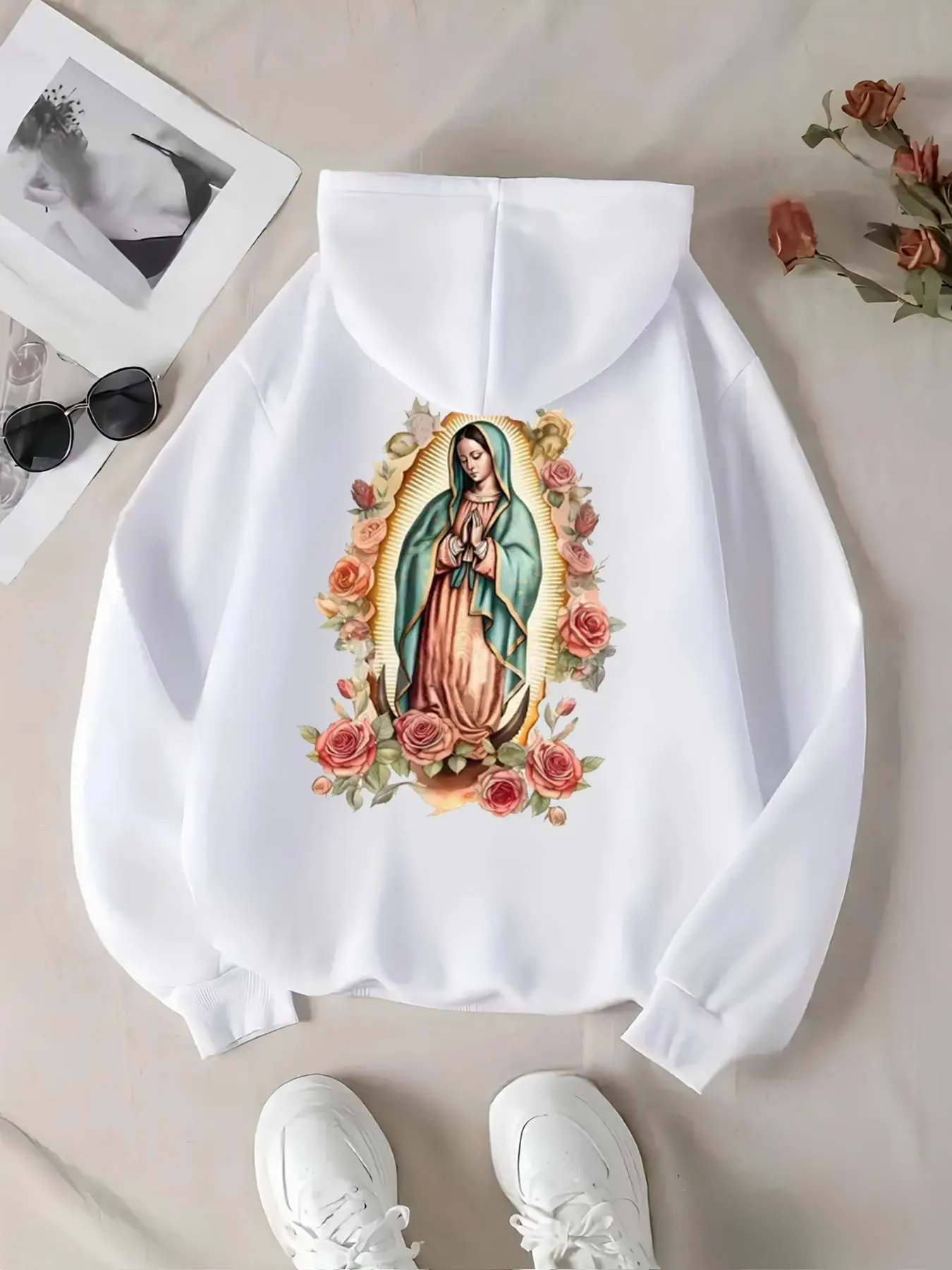 Women's Graphic Drawstring Pocket Hoodie, Casual Long Sleeve Hooded Sweatshirt for Daily Wear Everyday, Hoodies for Women, Ladies Clothes for All Seasons