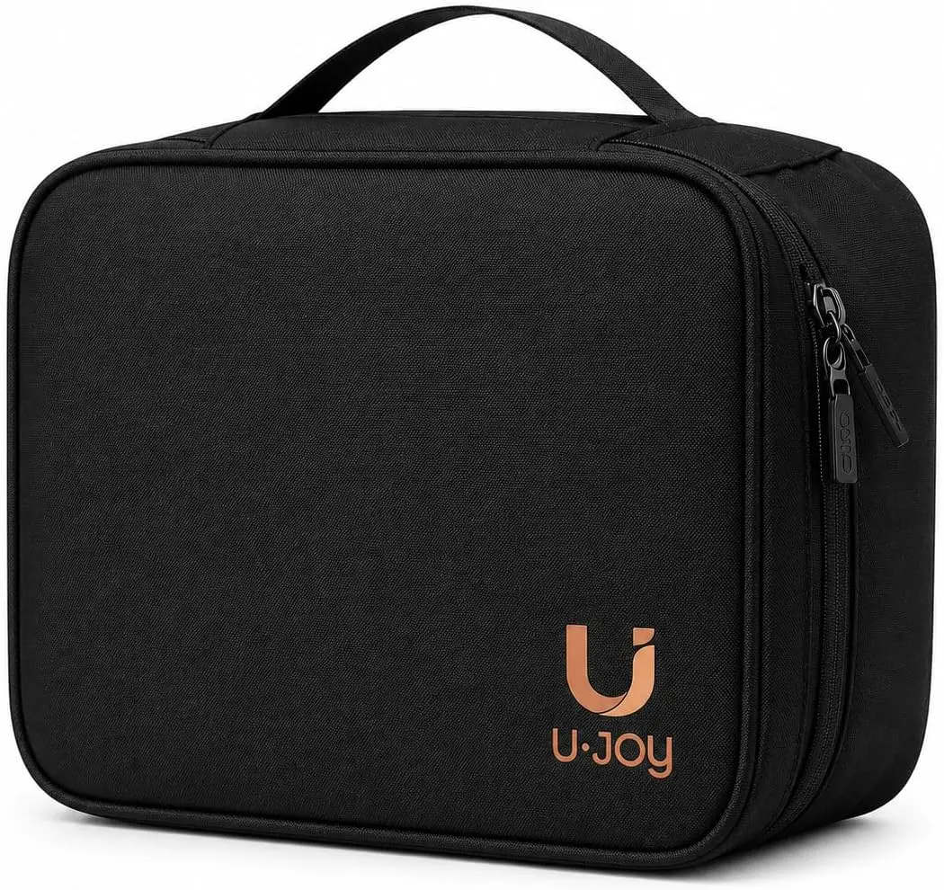 U•JOY TechNest Modular Electronics Organizer, Travel Tech Case with Adjustable Dividers for Chargers, Cables, Mouse, SSD, Power Bank, Earbuds & Electronic Accessories, Black