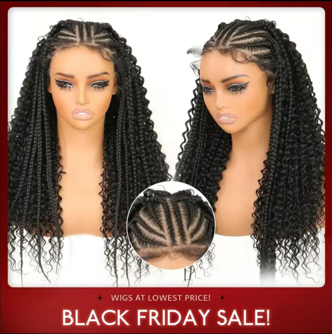 Anytime Hair Synthetic Half Wigs, 13x6 HD Lace Frontal Wig with Baby Hair, Pre-Styled Braided Cornrow & Curly Design, Cornrows, Female, Half Braided, Half Curly