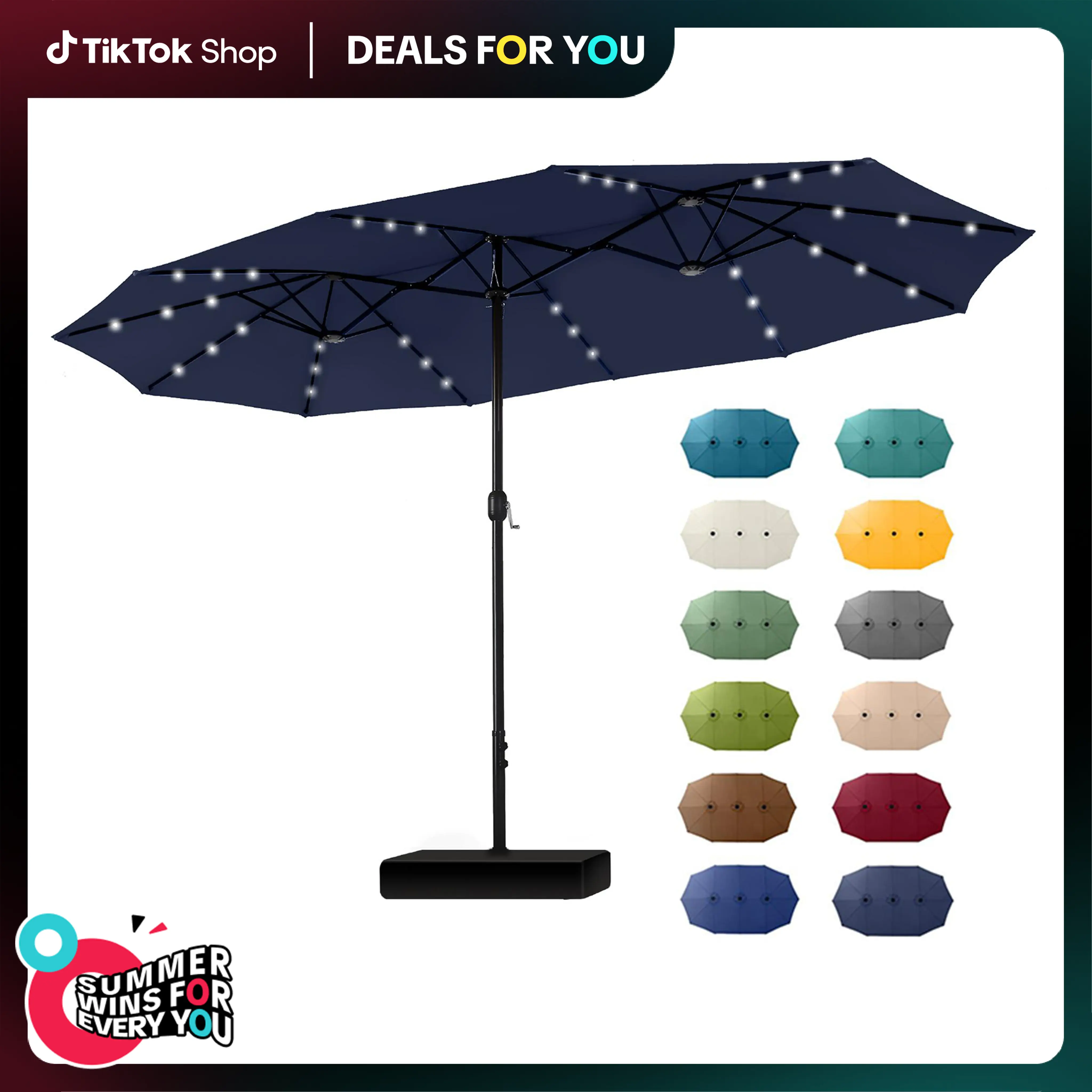 [LED Light] PHIVILLA Home 15ft Large Outdoor Patio Umbrella with Base – LED Light Option, Double-Sided, Crank Handle, Waterproof, DealsForYouDays