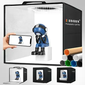 DUCLUS Lightbox Photography,12"x12”professional studio lightbox with 8 photo backdrops,112 LEDs,dimmable,high color rendering for miniature product photography Lighting Softbox Camera