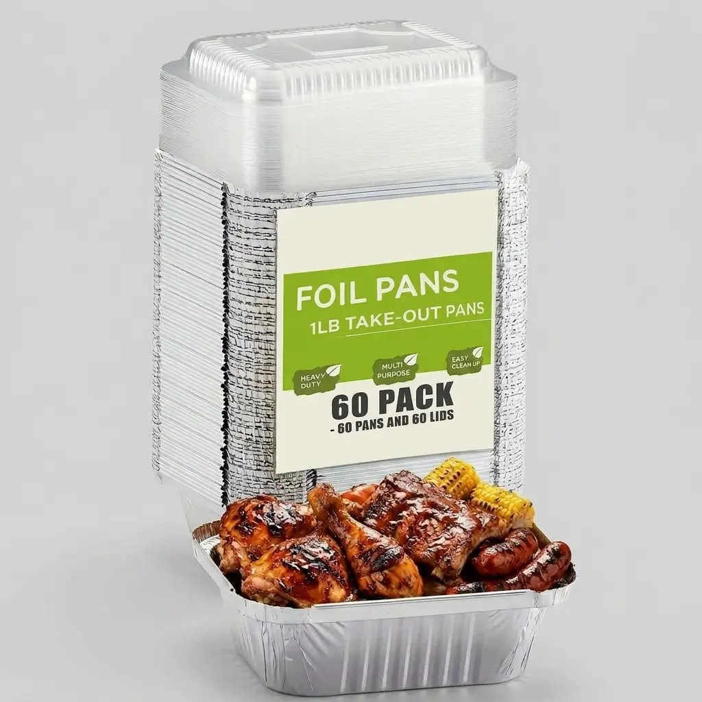 60-Piece Food-Grade Aluminum Foil Square Cookware Set, Disposable Lightweight Heat-Resistant Oven-Safe Containers for Outdoor Grilling, Home Baking