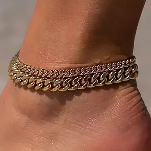 Double Layered Thick Thin Cuban Chain Anklet Beach Vacation Style Foot Accessory Holiday Gift for Girls Women Trendy Jewelry Handmade Jewelry