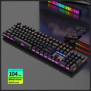 104 Keys Mechanical Keyboard, Dustproof Blue Switch, RGB Backlit, Gaming Keyboard for E-Sports, Metal Panel, Colorful Keycaps, LED Backlit Keyboard, Lighted Mechanical Keyboard, RGB Lighting Keyboard