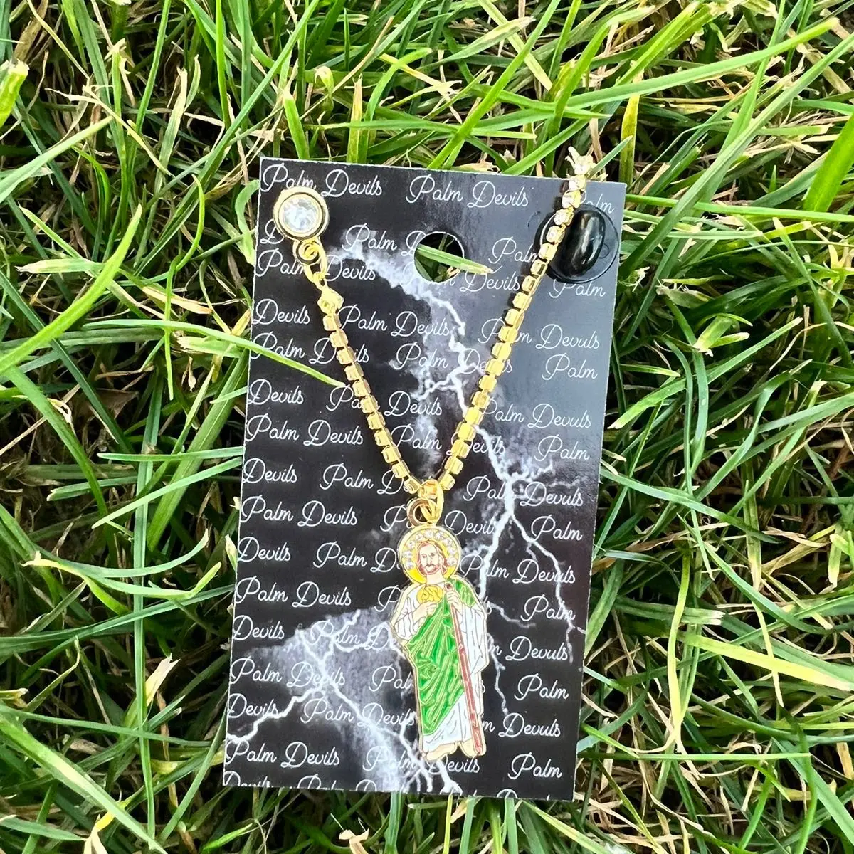 San Judas rhinestone pin