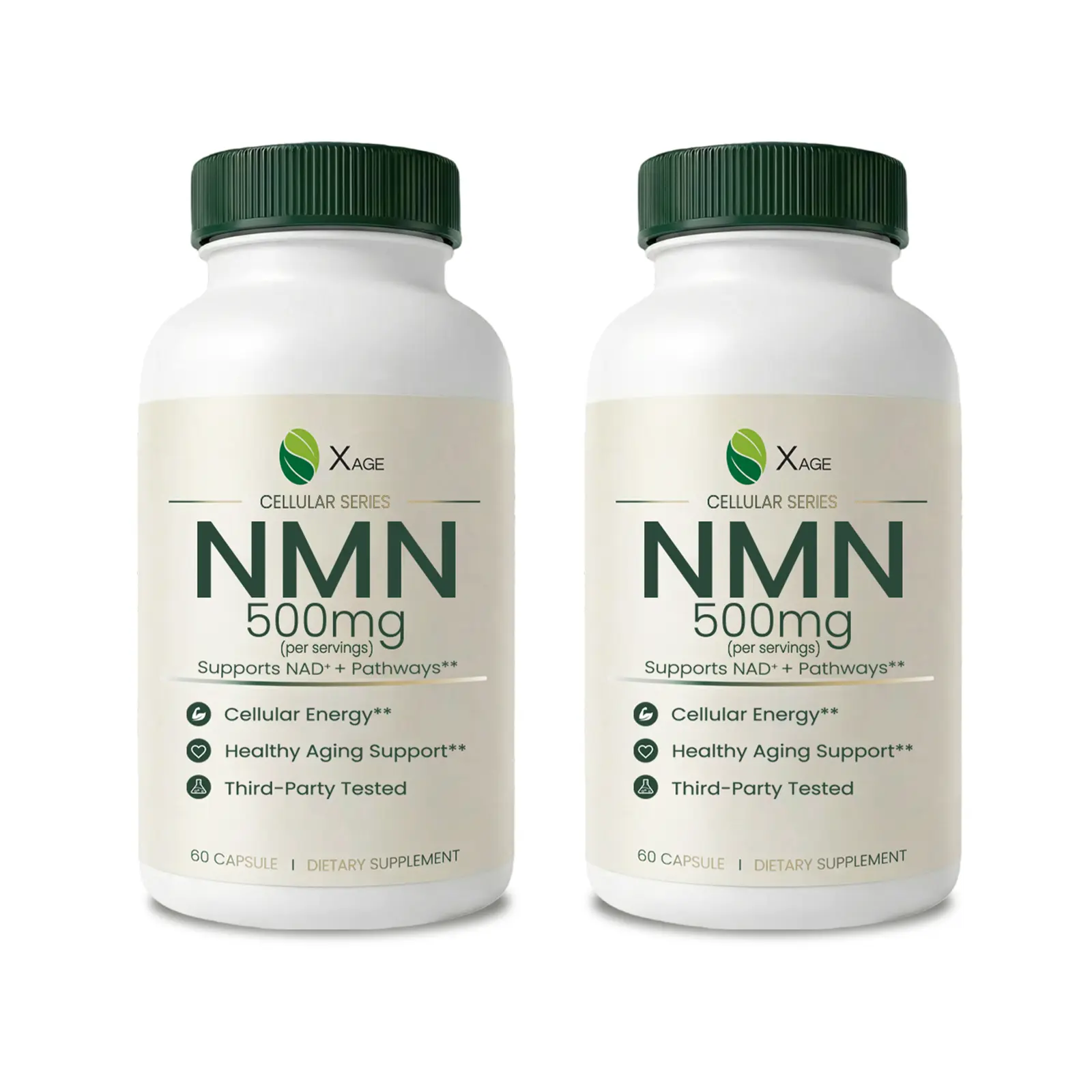 XAGE Cellular Series Dietary NMN 500mg Capsules, 2-Pack, 120 Count