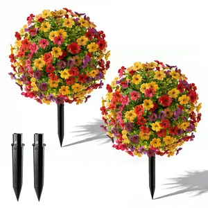 Artificial Petunias with Ground Stake, 22" Outdoor Faux Flowers for Garden, Yard, Planter and Porch, Lifelike Decorative Flowers for Indoor Outdoor Home Decor door wreath