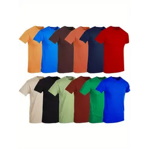 12pcs Men's Cotton T-Shirts - Regular Fit, Short Sleeve, Crew Neck in Assorted Lightweight & Breathable Casual Wear, Gym, Outdoor Activities Quality(& Outdoor)