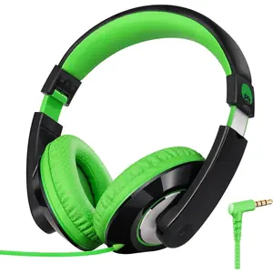 Comfort  Headphones for School, Lightweight  Boys Girls Teens Over-Ear Headphones Wired 3.5mm for CD DVD Player Tablet Phone Travel Black/Green