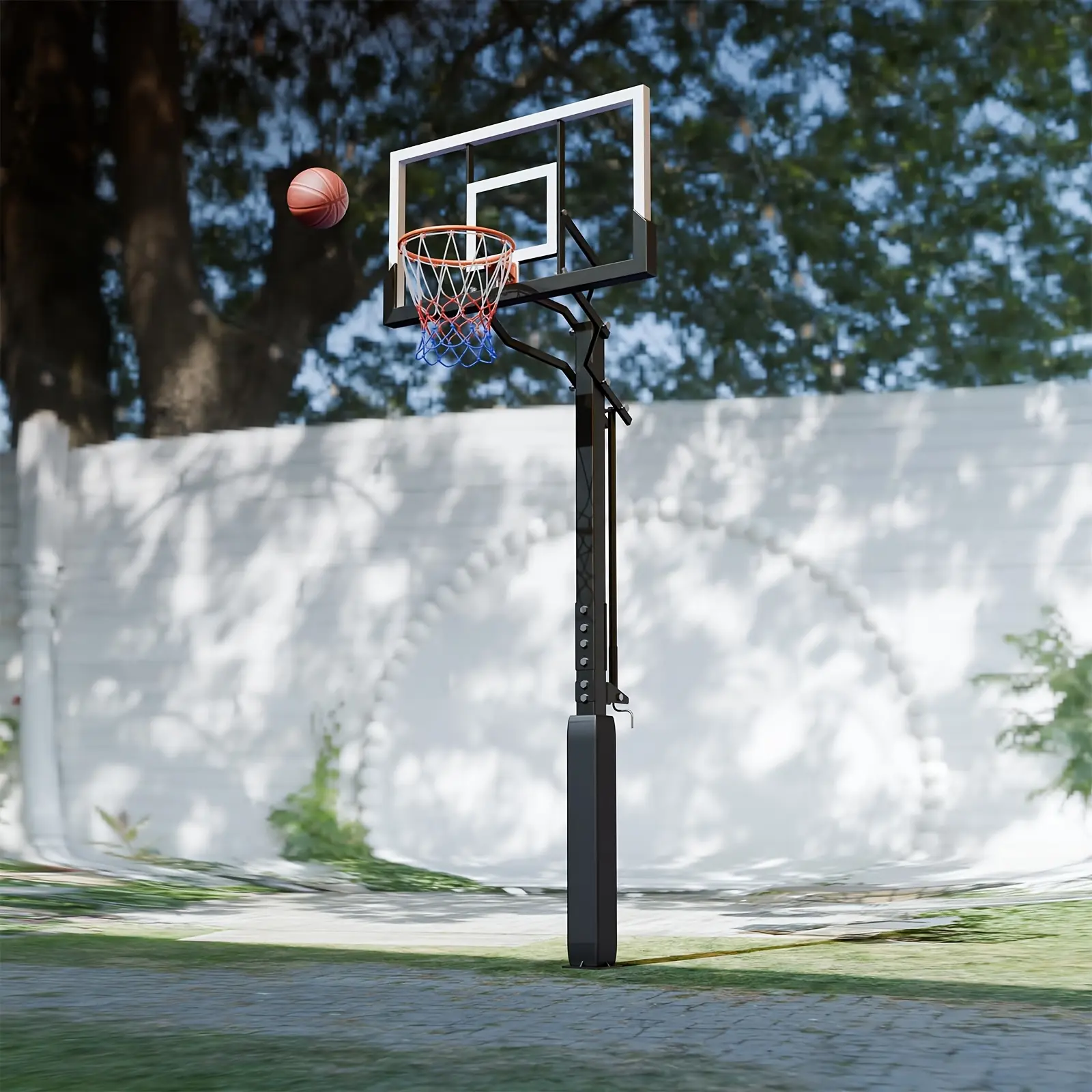 In-Ground Basketball Hoops Outdoor Adjustable Height System, Inground Basketball Hoop W/Pro-Style Breakaway Rim, 54'' Tempered Glass Backboard For Basketball Hoop In Ground Outdoor