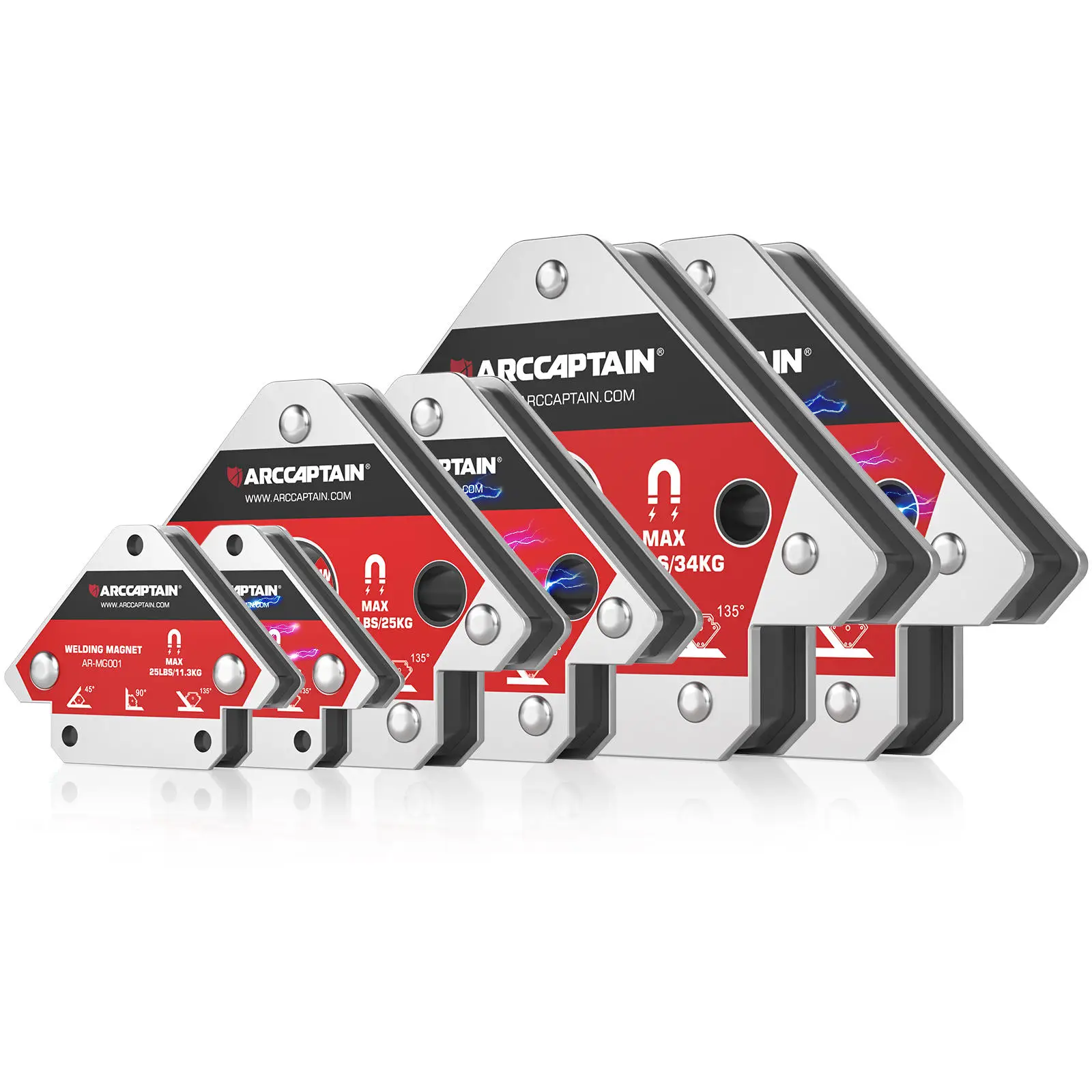 ARCCAPTAIN Welding Magnets 25LB & 55LB & 75LB Welding Magnet Set, Magnetic Welding Holder, Holding Power Welding Accessories Adjustable Angle Welding