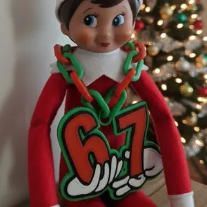 67 Mini Hype Chain for Christmas Elf Trendy Elf Accessory Red & White 3D Printed Necklace with Number 67 Charm