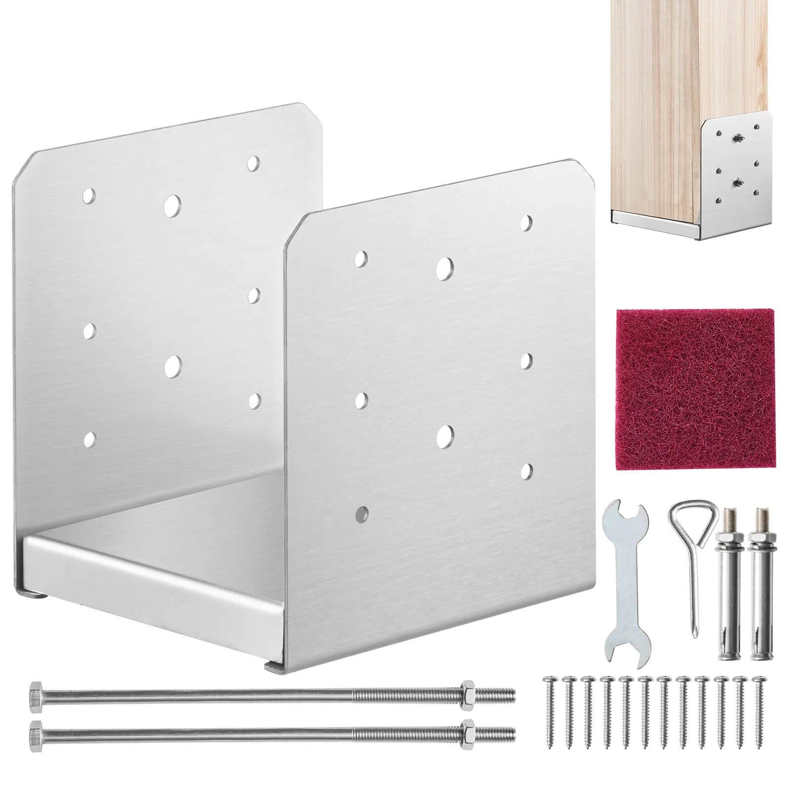 【Summerfinds】VEVOR 6"x 6" Post Base 1Pcs Stainless Steel Adjustable Post Anchor Bracket(Internal 5.9 x 5.5")Adjustable Post Base for Pavilion Deck Porch Handrail Railing Support Decorative Anchor Plate