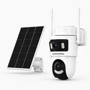 LIANANVISIA 4G Solar Security Camera Outdoor, Cellular Dual Lens Dual View 2K PTZ Camera, Built-in SIM, No WiFi Needed, 355° Pan 90° Tilt, AI Human Detection, Auto Tracking, Night Vision, Two-Way Audio, Light & Siren Alarm, IP66 Waterproof