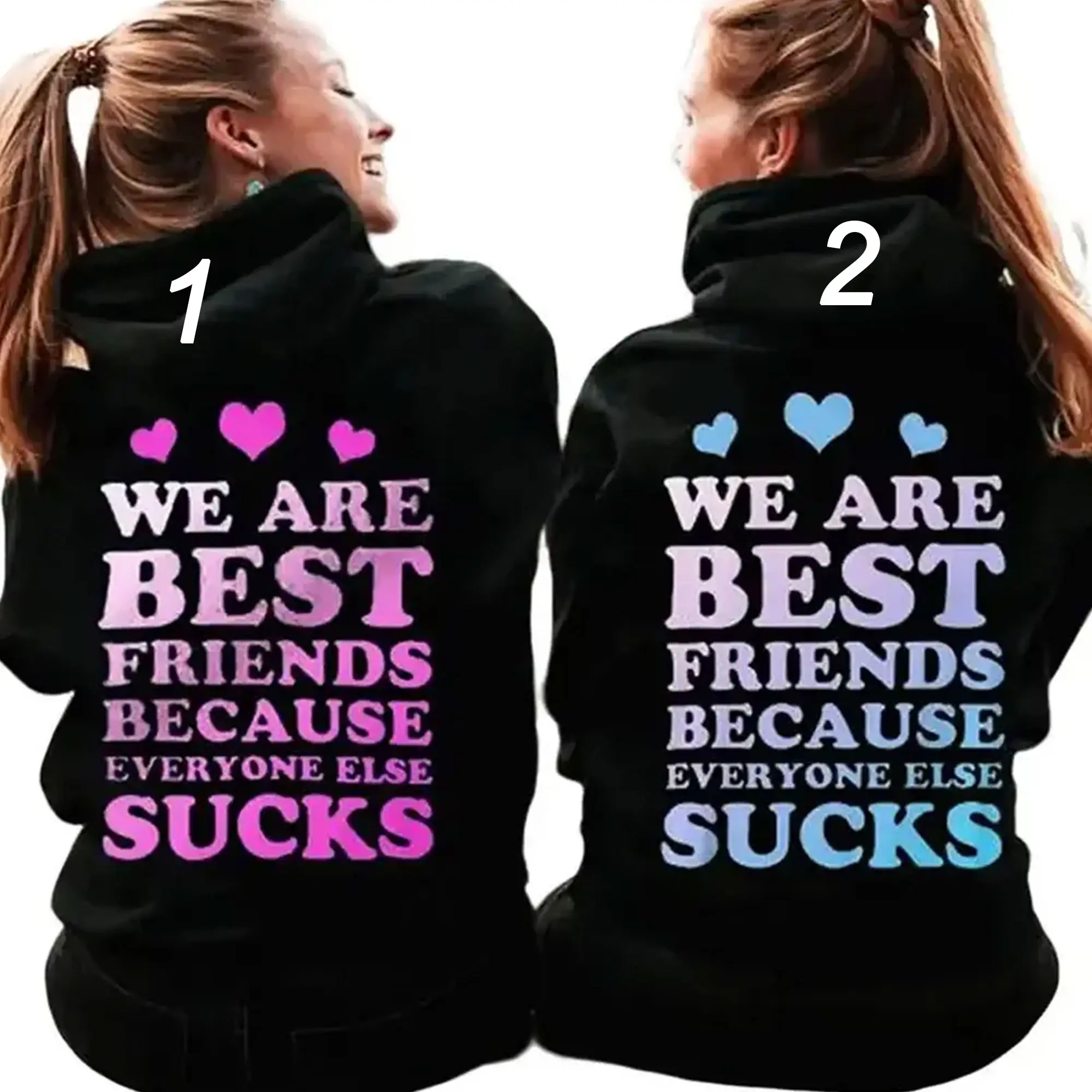 Women's Cotton Casual Fit Hoodie - Made in USA, Sold Individually, Best Friends Matching Graphic Print, BFF Gift, Seamless, Spandex Blend, Pocket Design, Funny Friendship Apparel, Long Sleeve, Cotton Blend, Graphic Front