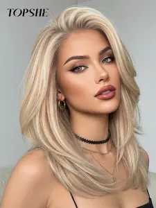 Topshe 13x6 HD Lace Front Wig Blonde Highlights Shoulder Length Curly Hair, Heat Resistant, Breathable, Women's Holiday Wig, Curly Wigs