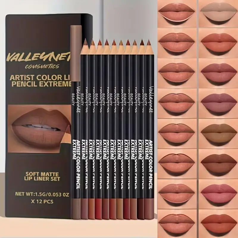 12-Piece Soft-Focus Matte Lip Contour Pencil Trio | Smooth Velvet Lip Sculpting Pen Bundle | Universal Everyday Nude Tint Cosmetics