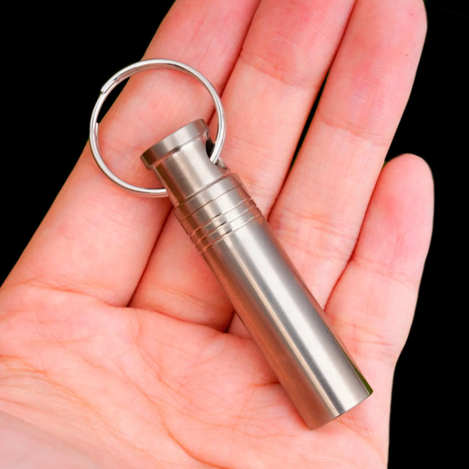 Waterproof Mini Titanium Alloy Pill Holder Keychain for Bags, Silver Color Portable Container for Travel, Durable Lightweight Storage Solution