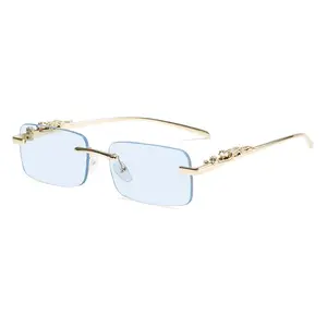 Gold Leopard Frames - Light Blue Lenses