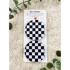 Black Checkered - Neoprene Car Coasters