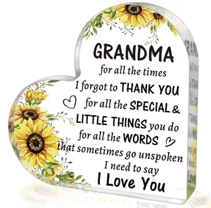 Gifts to Grandma, Mothers Day Gifts for Grandma, Acrylic Heart Plaques Birthday Gifts Grandma Inspirational Thoughtful Grandma Gifts from Granddaughter Grandson for Home Decorations