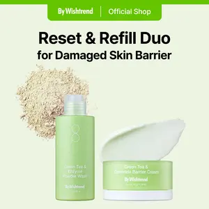 [Reset-refill Duo] By Wishtrend Green Tea Ceramide Barrier Cream & Enzyme Powder Wash | Gentle Exfoliation & Smooth Texture | Hydrating & Balanced Skin | Glowy skin | Korean Skincare