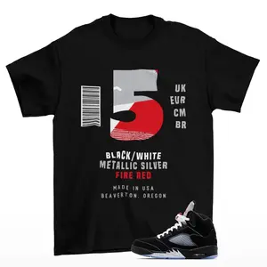 Sneaker Label Jordan 5 Black Metallic Silver Sneaker Matching Tee Shirt