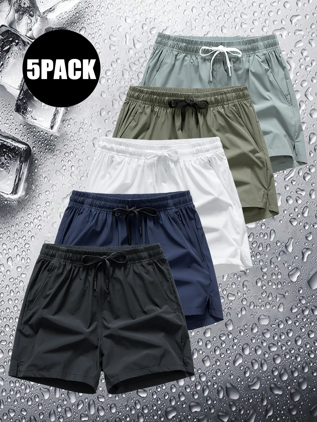 Men's 5-Pack Active Quick-Dry Bermuda-Length Athletic Shorts - Lightweight Nylon-Elastane Blend, Breathable Mens Clothing, Fitted Cut with Zipper Pockets for Gym & Running