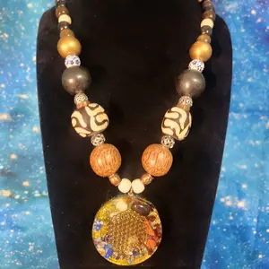 Orgone InnerG Beaded Copper Necklace with Emf Protection Sacred Design and Colorful Beads