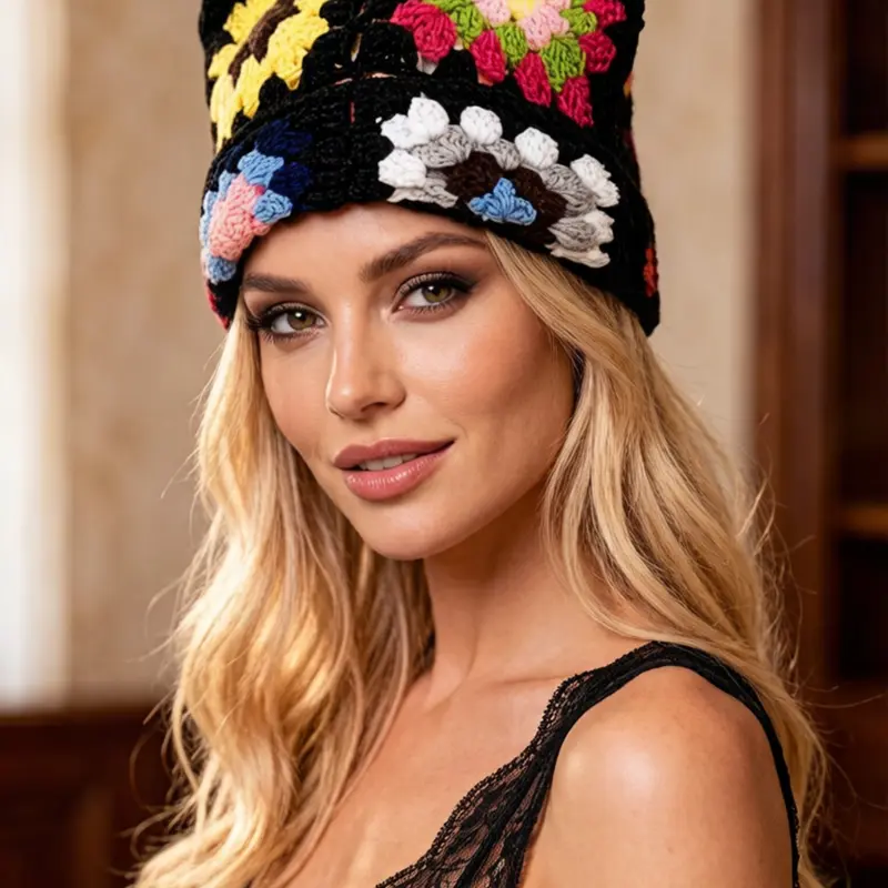 Handmade Y2K Punk Gothic Knitted Beanie Hat, Outdoor Street Bohemian Style, Unisex Autumn Winter Wear, Perfect for Casual
