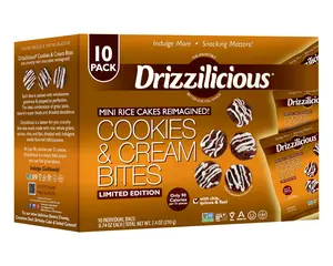 Drizzilicious Cookies & Cream Mini Rice Cakes - Gluten-Free, Vegan, Crunchy & Healthy Snack, 90 Calories per Bag, 0.74 oz (Pack of 10)