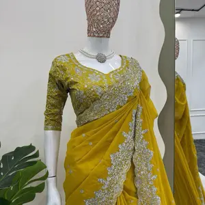 Elegant Saree Design: The Gorgess soft Indian saree comes with a ready blouse, perfect for your wardrobe. This combination offers convenience and style.