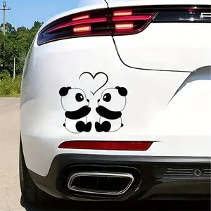 1PC Cool Cute Panda Couple Heart-Making Logo Sticker For Stationery, Carry Bags, Personal Small Items Panda Couple Heart-Making Decor Daily With Soft Healing Texture Details Convey Love For Pet Romantic Minimalist Style Universal Car Sticker