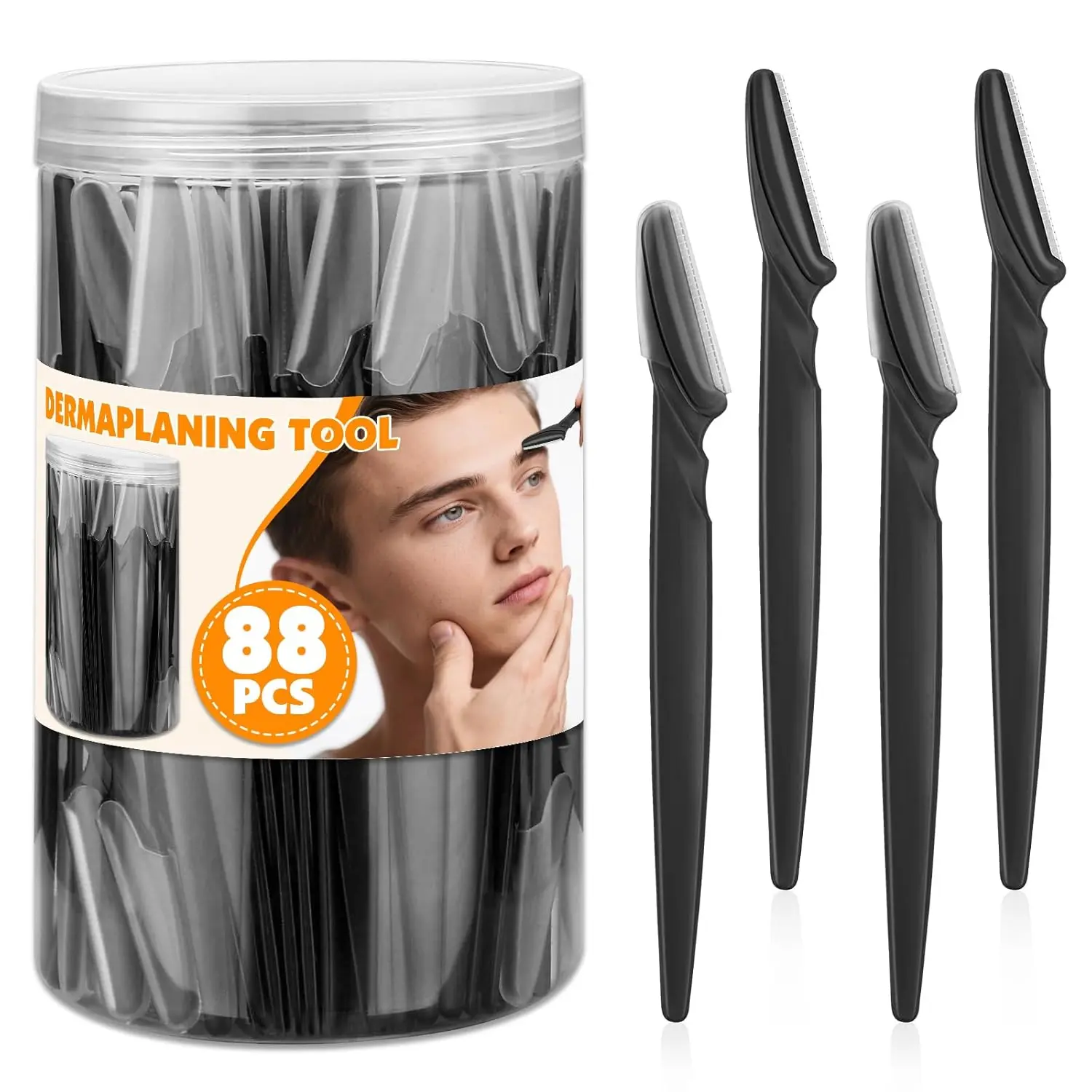 88 Pcs Eyebrow Razors & Face Razors for Women in Storage Jar – Black Dermaplane Razor for Face & Men, Precision Face Shaver with Protective Covers, Thoughtful Beauty Gift for Women