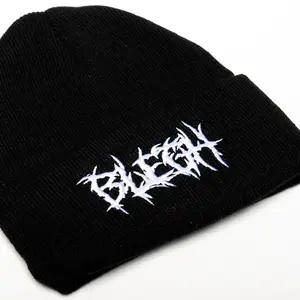 FORBIDDEN ALCHEMY Embroidered BLEGH 100% Acrylic Beanie with Intricate Design, Unisex Fit, Machine Washable, Black Color