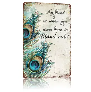 Peacock decorative vintage metal tin plaque with peacock feather pattern. A cute and fun retro wall decoration, suitable for kitchen and bathroom home décor, and can also be g