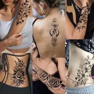 Women's Temporary Tattoo Set, Realistic 3D Sketch Henna Tattoos, Sexy Sleeve Design, Chest Abdomen Back Tattoos, Makeup Art, Body Fake Tattoos, Temporary Tattoo Kit