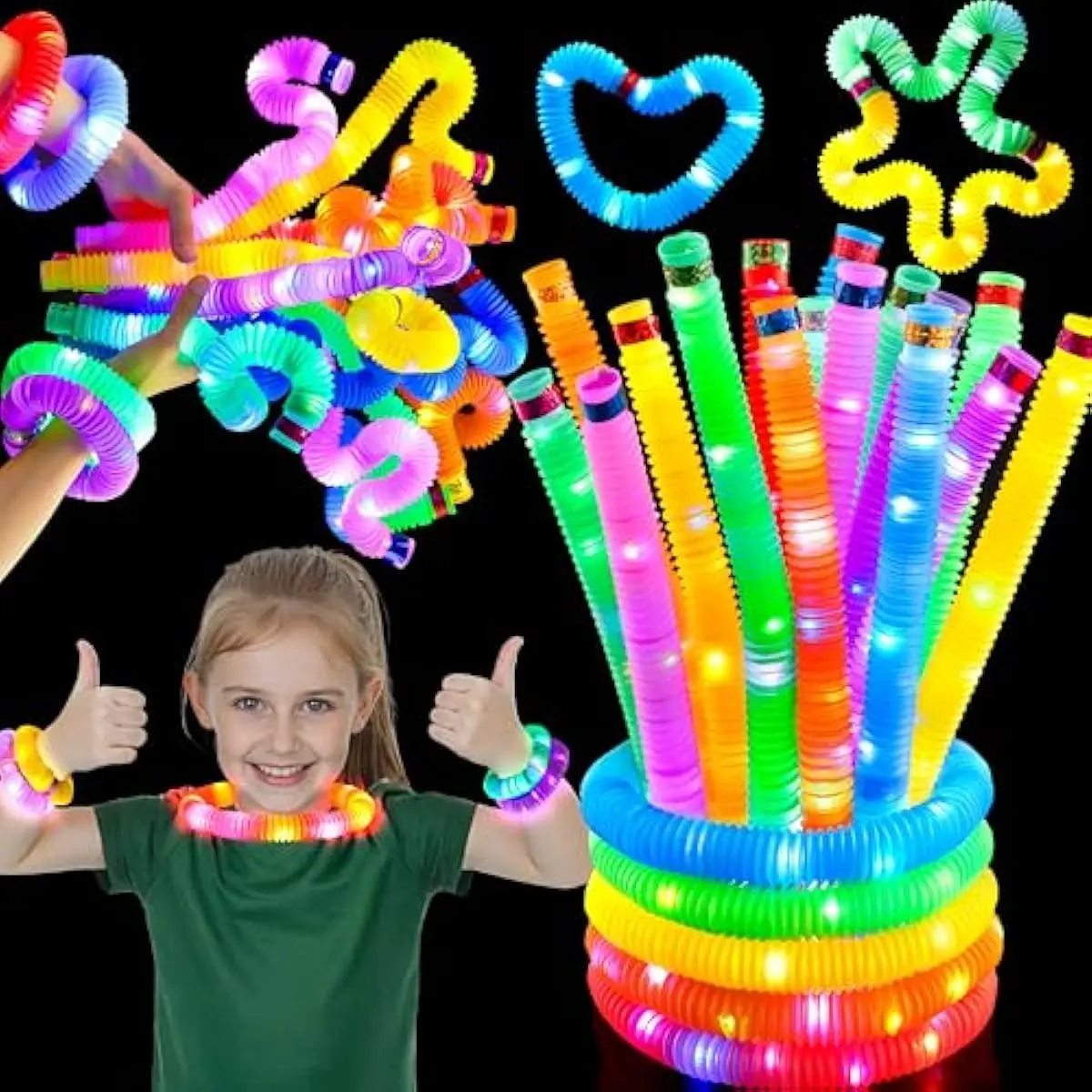 9 Pack Glow Sticks Party Favors for Kids, Light Up Pop Tubes Glow Necklaces Bracelets Party Supplies for Toddlers Boys Girls Birthday Gifts, School Classroom Goodie bags, Treasure Box Toys