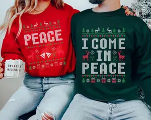 Christmas Couple Couples Ugly Sweater, Come in Peace Matching Christmas Sweatshirt, Hoodie, Holiday Gift for His and Her - LORA ATCHER