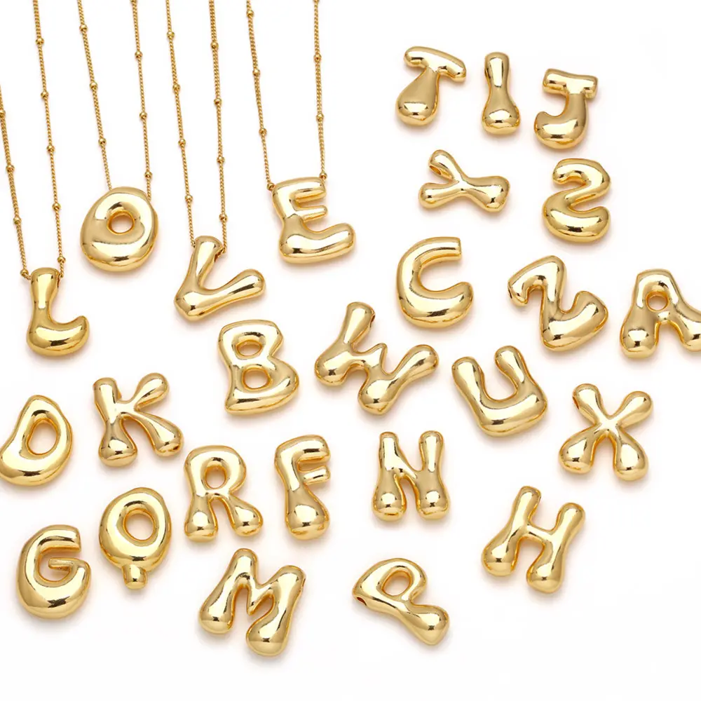 Bubble Gold Letter Necklace for Women Dainty 14K Gold Plated Balloon Initial Necklaces for Women Trendy Cute Chunky Charm Monogram Pendant Name Necklace
